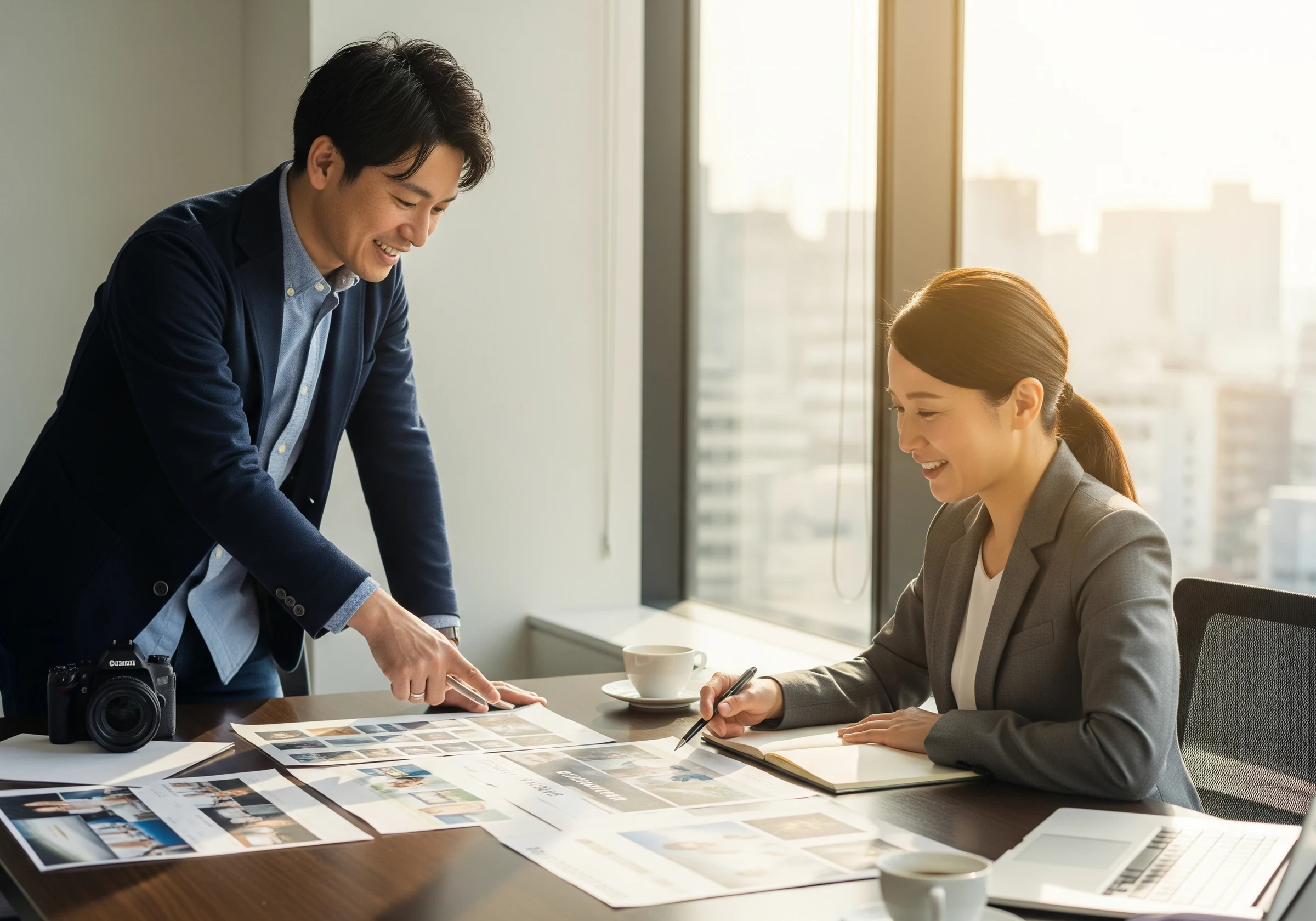 撮影内容を確認しながら打ち合わせをする様子